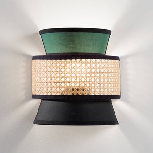 Luce Ambiente Design wandlamp Gazebo, groen/zwart/naturel, 24 cm, stof/rotan