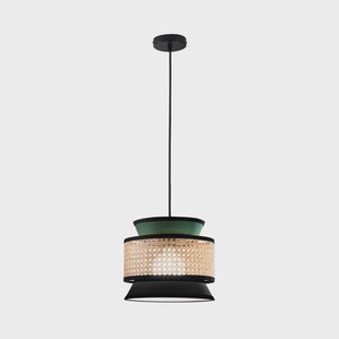 Luce Ambiente Design Hanglamp Gazebo, groen/zwart/naturel, Ø 26 cm, stof/rotan