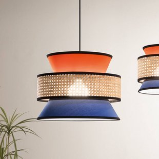 Luce Ambiente Design Hanglamp Gazebo, oranje/blauw/naturel, Ø 40 cm, stof/rotan