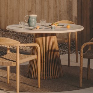 Kave Home Ronde Eettafel 'Alcaufar' Cement en Teakhout, 120cm, kleur Wit