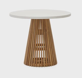 Kave Home Ronde Bistrotafel 'Alcaufar' Cement en Teakhout, 90cm, kleur Wit