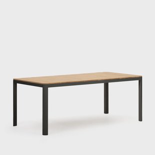 Kave Home Tuintafel 'Bona' Teakhout, 200 x 100cm, kleur Naturel/Zwart