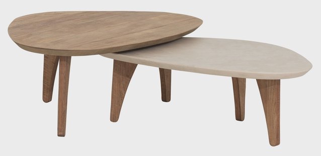 DTP Home Organische Salontafel 'Bliss' Set van 2 stuks, Mortex en Teakhout, 100 x 70cm