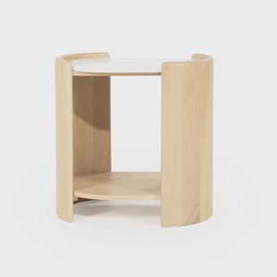 Eleonora Ovale Bijzettafel 'Don' Marmer en eikenhout, 50 x 35cm