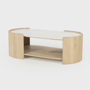 Eleonora Ovale Salontafel 'Don' Marmer en eikenhout, 110 x 60cm