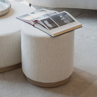 Eleonora Poef/Bijzettafel 'Avah' Bouclé, 41cm, kleur Beige