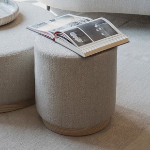 Eleonora Poef/Bijzettafel 'Avah' Bouclé, 41cm, kleur Taupe