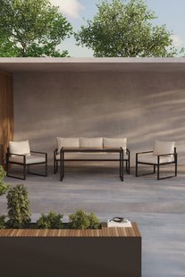 Nohr Loungeset 'Sharise' Met bank, 2 loungestoelen en hoge tafel, kleur Beige/Zwart