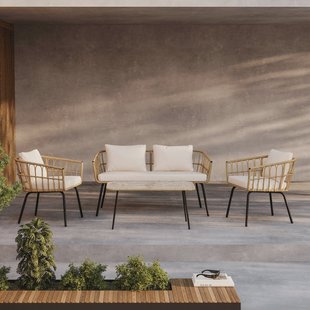 Nohr Loungeset 'Agustina' Rattan, Met bank, 2 loungestoelen en tafel