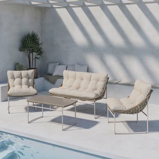 Nohr Loungeset 'Ingo' Met bank, 2 loungestoelen en tafel, kleur Beige