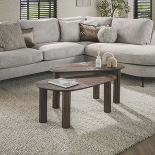 LifestyleFurn Organische Salontafel 'Sadaf' Teakhout, Set van 2 stuks