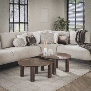 LifestyleFurn Organische Salontafel 'Sadaf' Teakhout, Set van 2 stuks