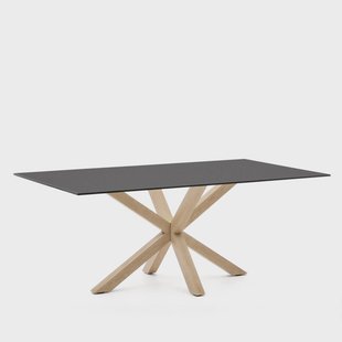 Kave Home Eettafel 'Argo' Glas, 200 x 100cm, kleur Zwart/Naturel