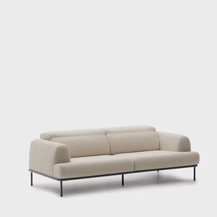 Kave Home 3-zits Bank 'Aurum' Chenille, Met verstelbare hoofdsteun, kleur Ecru