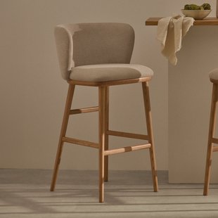 Kave Home Barkruk 'Ciselia' Chenille, kleur Beige (zithoogte 75cm)