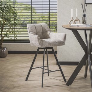 LifestyleFurn Draaibare Barstoel 'Thandie' Rich stof, kleur Zand (zithoogte 69cm)