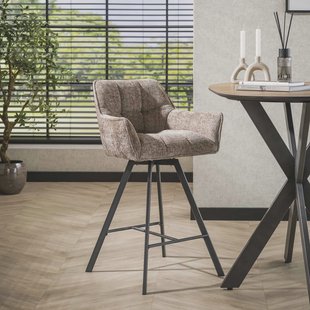 LifestyleFurn Draaibare Barstoel 'Thandie' Rich stof, kleur Champagne (zithoogte 69cm)