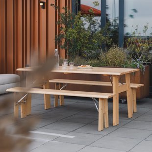 Zuiver Inklapbare Picknickset 'Avenue' Met tuintafel en 2 tuinbanken, kleur Naturel