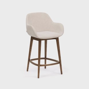 Kave Home Barkruk 'Konna' Essenhout en stof, kleur Beige/Bruin (zithoogte 66cm)