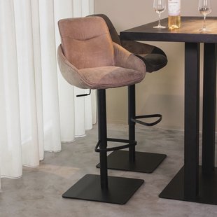 LABEL51 Draaibare Barkruk 'Beauty' Micro Suede, kleur Taupe (zithoogte 56-82cm)