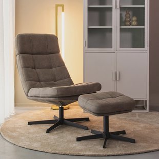 LABEL51 Draaifauteuil 'Alvar' Met hocker, Micro suede, kleur Taupe