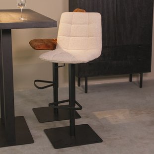 LABEL51 Draaibare Barkruk 'Juul' Bouclé, kleur Naturel (zithoogte 55-81cm)