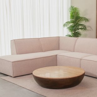 LABEL51 Ronde Salontafel 'Bowl' Travertin en hout, 90cm