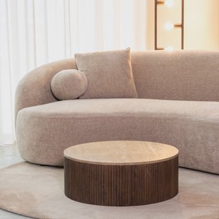LABEL51 Ronde Salontafel 'Ribble' Travertin en hout, 70cm