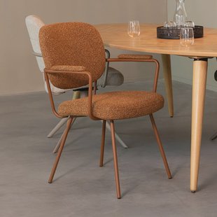 LABEL51 Eetkamerstoel 'Lausanne' Met armleuning, Bouclé, kleur Coral