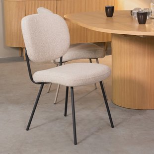 LABEL51 Eetkamerstoel 'Singapore' Bouclé, kleur Naturel/Zwart