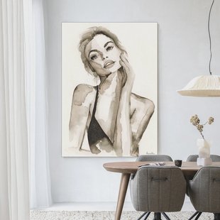 Urban Cotton Wandkleed 'A Woman's Face' 145 x 190cm in Frame - black