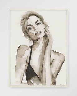 Urban Cotton Wandkleed 'A Woman's Face' 145 x 190cm in Floating Frame - off white