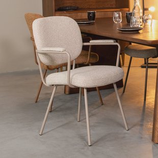 LABEL51 Eetkamerstoel 'Lausanne' Bouclé, kleur Naturel/Taupe