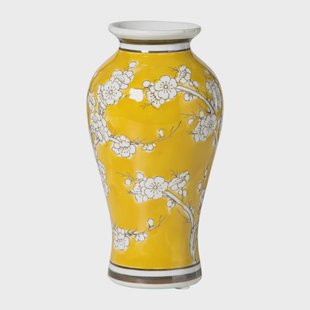 Vaas bloemenprint groot - geel - ø9x17.5 cm