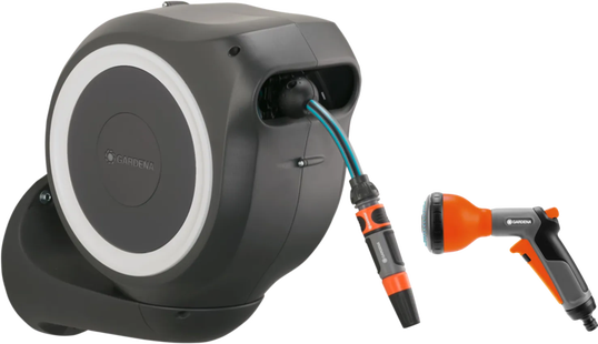 Gardena Wandslangenbox 15 RollUp XL Wit + Gardena Classic Multifunctionele Broes