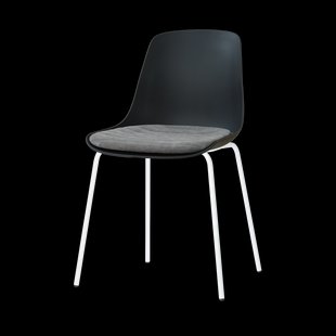 Nora-Liv eetkamerstoel zwart met zeegrijs zitkussen - wit onderstel