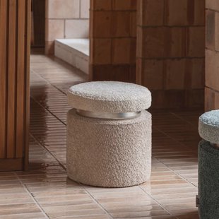 Dutchbone Poef 'Sen' Bouclé, kleur Beige