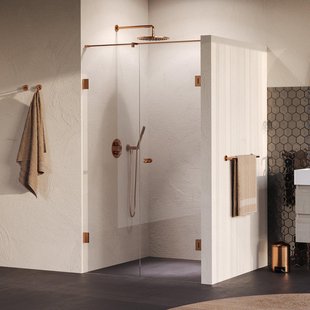 BRAUER Void Carving Nisdeur - 2-delig - 120x200cm - 60cm draaideur aan muur - glascoating - omkeerbaar - helder glas - geborsteld koper PVD GS-VOCN2H6060200GK