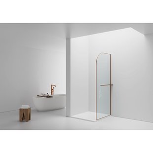 Aloni Douchewand - 100x200cm - afgeronde hoeken - veiligheidsglas - 6mm - handdoekhouder - koper geborsteld DW-100BC