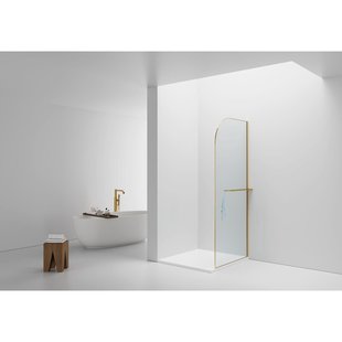 Aloni Douchewand - 100x200cm - afgeronde hoeken - veiligheidsglas - 6mm - handdoekhouder - goud geborsteld DW-100BG