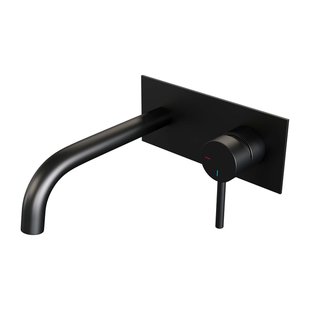 Brauer Black Edition Wastafelmengkraan inbouw - gebogen uitloop links - hendel lang smal - afdekplaat - model A 1 - mat zwart 5-S-004-B2