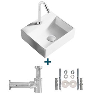 Nemo Spring Sun fonteinset 33.5x29.5cm zonder overloop inclusief koudwaterkraan en sifon porselein wit sw10735/sw21230/sw286386/sw290278/sw293011/