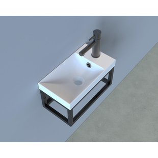 Arcqua Marble fontein 40x22cm met zwart frame exclusief kraan mat wit cast marble sw374540/sw374560