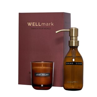 Wellmark Discover giftset - handzeep en geurkaars - bamboo - bruin glas 8720828222799