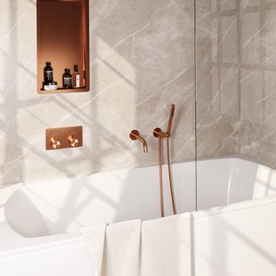 BRAUER Copper Edition thermostatische inbouw badkraan - drukknoppen SET 03 - uitloop - staaf handdouche - doucheslang - wandaansluitbocht - koper geborsteld PVD 5-GK-210