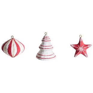 Beliani - GIDEALVEN - Set van 12 kerstornamenten - Wit|Rood - Papier