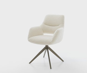 DELIFE Draaistoel Yago-Flex met armleuning teddy beige kruisframe breed afwerking met titanium 360° draaibaar rocker-functie pocketveer kern