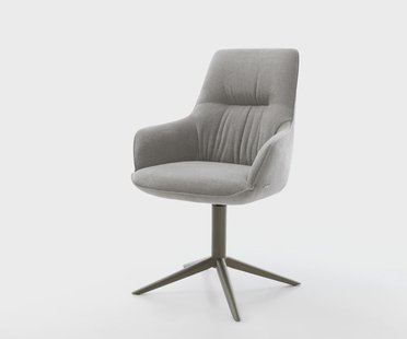 DELIFE Draaistoel Zelia-Flex met armleuning zachte stof met structuur grijs kruispoot afwerking met titanium 360° draaibaar rocker-functie pocketveer kern