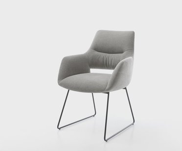 DELIFE Eetkamerstoel Yago-Flex met armleuning zachte stof met structuur grijs slipframe zwart pocketveer kern