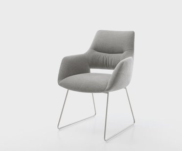 DELIFE Eetkamerstoel Yago-Flex met armleuning zachte stof met structuur grijs slipframe roestvrij staal pocketveer kern
